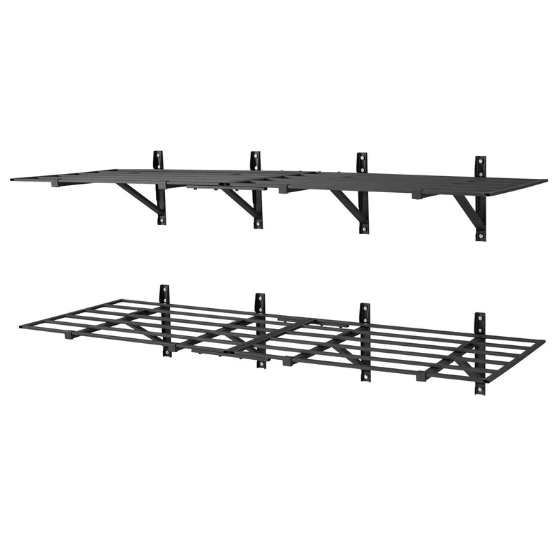 VEVOR lieljaudas 2 līmeņu sienas plauktu komplekts garāžai, 1832 × 635 mm katram plauktam, 4 daļu oglekļa tērauda piekaramā uzglabāšanas sistēma, kopējā kravnesība 725 kg, garāžai, darbnīcai, noliktavai, virtuvei un veļas telpai, melns.