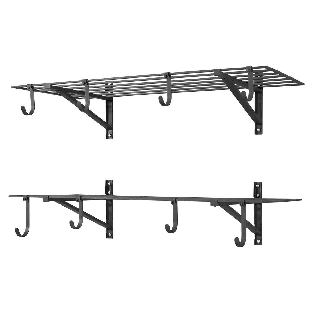 VEVOR lieljaudas 2 līmeņu sienas plauktu komplekts garāžai, 1219 × 615 mm katram plauktam, oglekļa tērauda piekaramā uzglabāšanas sistēma ar 8 āķiem, kopējā kravnesība 235 kg, garāžai, darbnīcai, noliktavai, virtuvei un veļas telpai, melns
