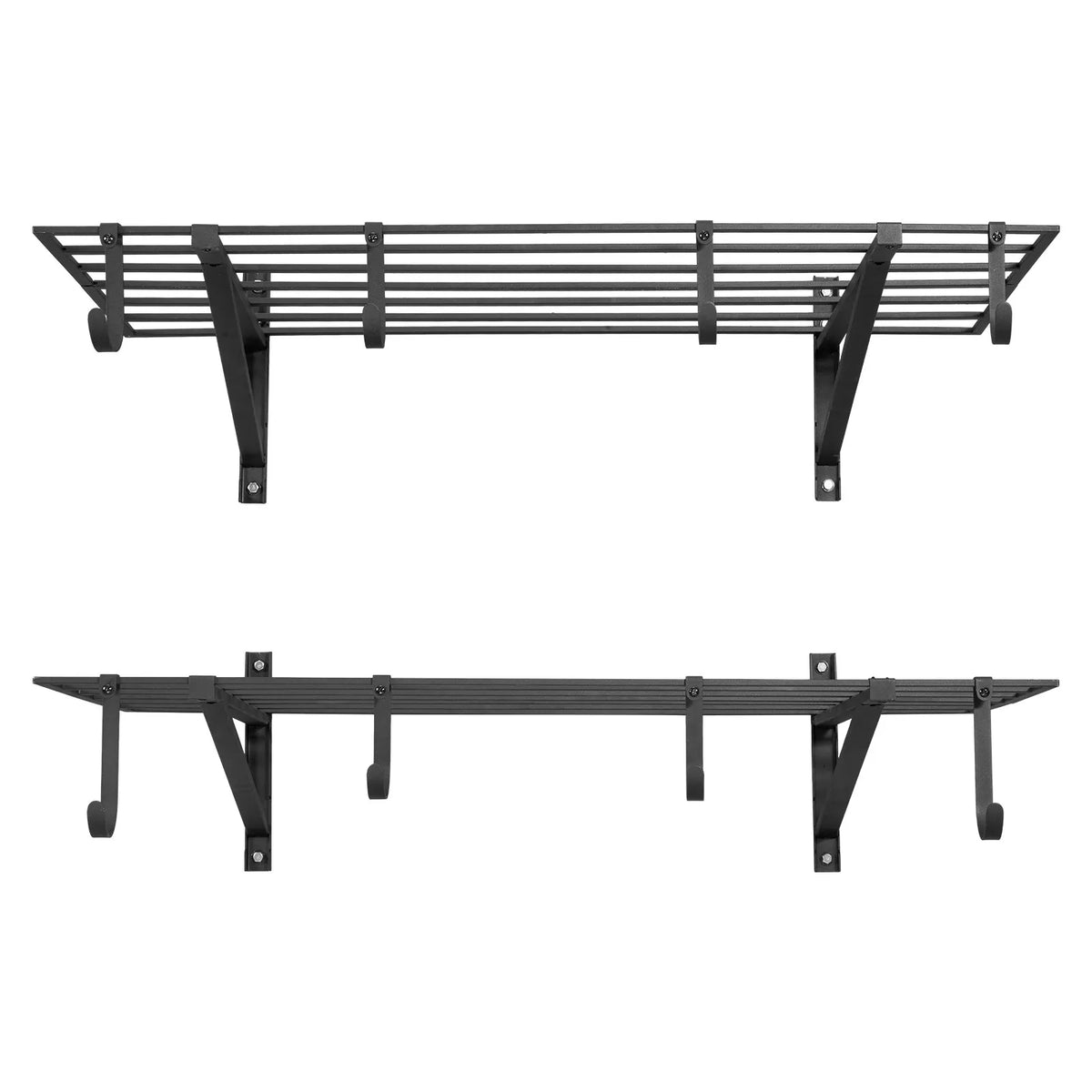 VEVOR lieljaudas 2 līmeņu sienas plauktu komplekts garāžai, 1219 × 615 mm katram plauktam, oglekļa tērauda piekaramā uzglabāšanas sistēma ar 8 āķiem, kopējā kravnesība 235 kg, garāžai, darbnīcai, noliktavai, virtuvei un veļas telpai, melns