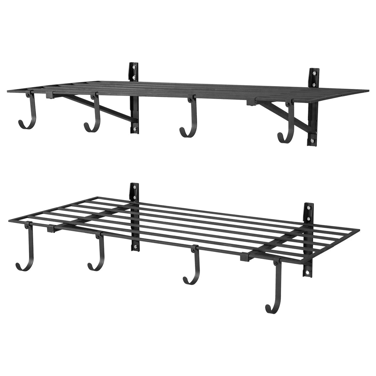 VEVOR lieljaudas 2 līmeņu sienas plauktu komplekts garāžai, 1219 × 615 mm katram plauktam, oglekļa tērauda piekaramā uzglabāšanas sistēma ar 8 āķiem, kopējā kravnesība 235 kg, garāžai, darbnīcai, noliktavai, virtuvei un veļas telpai, melns