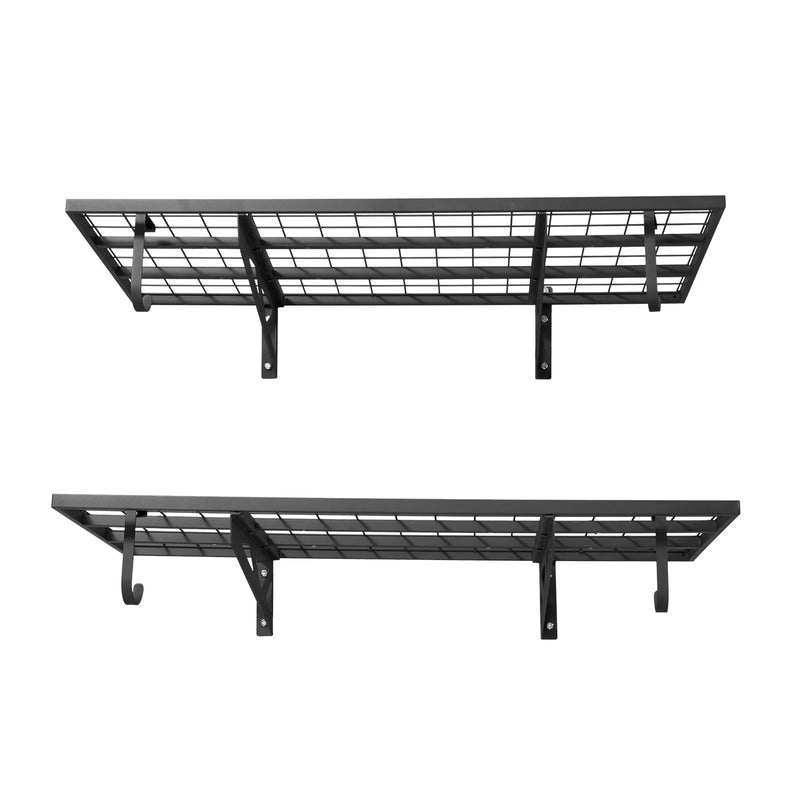 VEVOR lieljaudas 2 līmeņu sienas plauktu komplekts garāžai, 1219 × 620 mm katram plauktam, oglekļa tērauda piekaramā uzglabāšanas sistēma ar 4 āķiem, kopējā kravnesība 227 kg, garāžai, darbnīcai, noliktavai un saimniecības telpai, melns