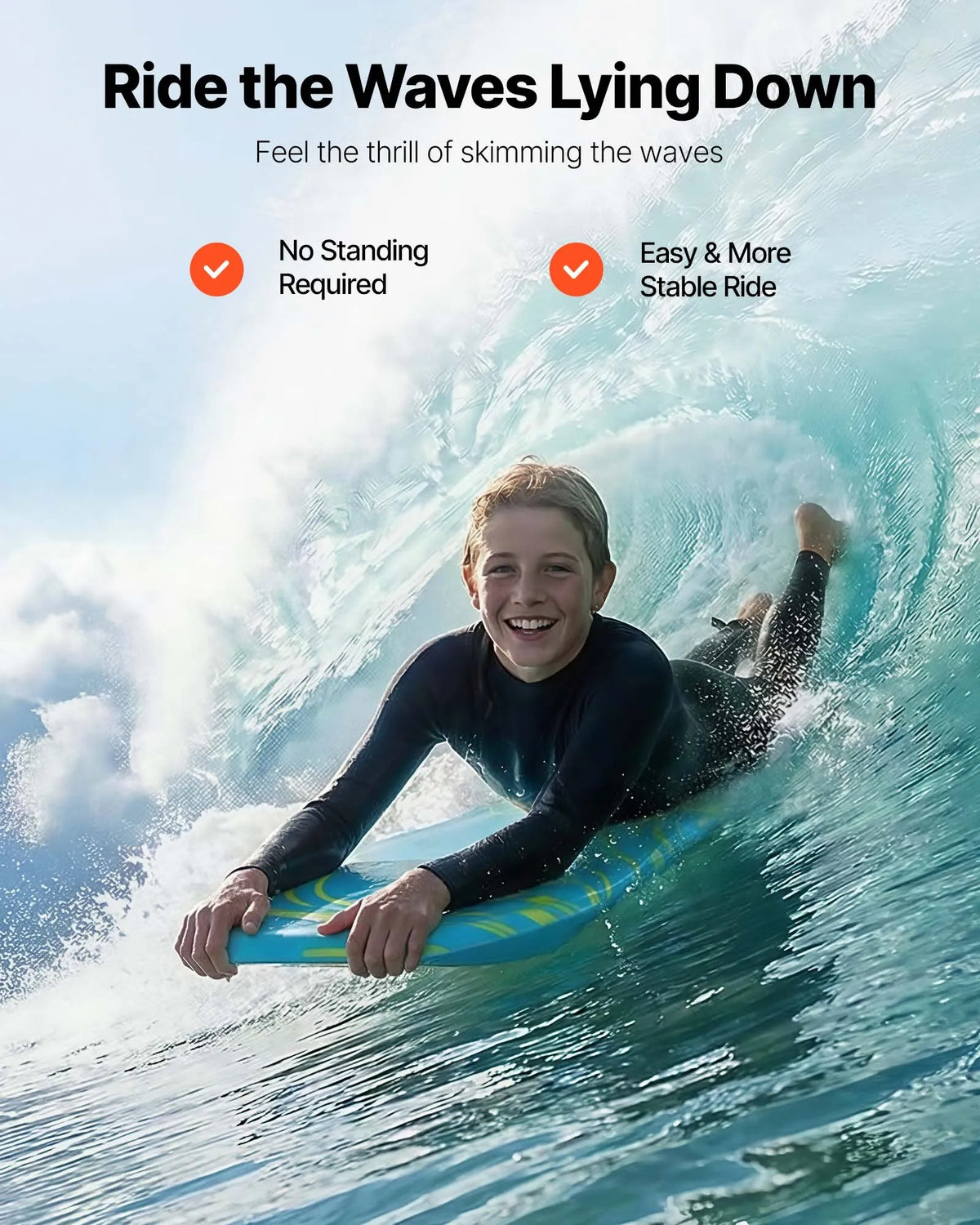 VEVOR bodyboards 1055 mm, EPS putu kodols, ar plaukstas siksnu, UV izturīgs, iesācējiem un jauniešiem līdz 82 kg - ZEMLETES.LV