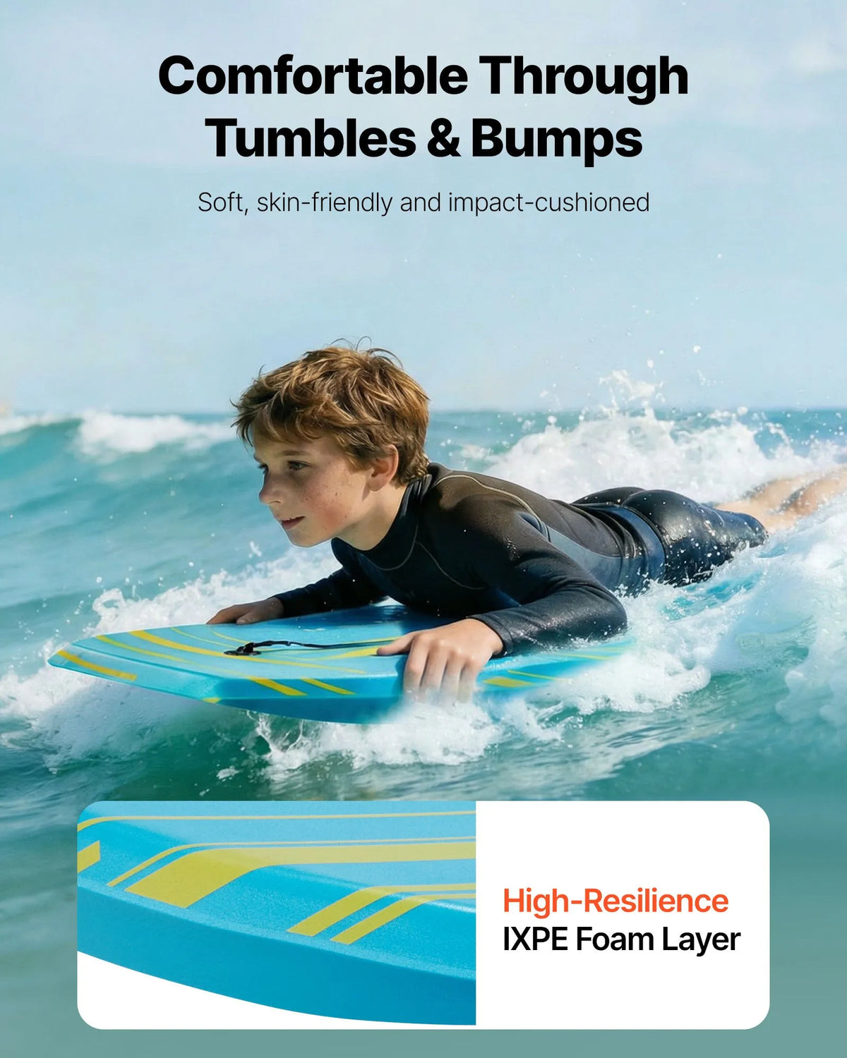 VEVOR bodyboards 1055 mm, EPS putu kodols, ar plaukstas siksnu, UV izturīgs, iesācējiem un jauniešiem līdz 82 kg - ZEMLETES.LV