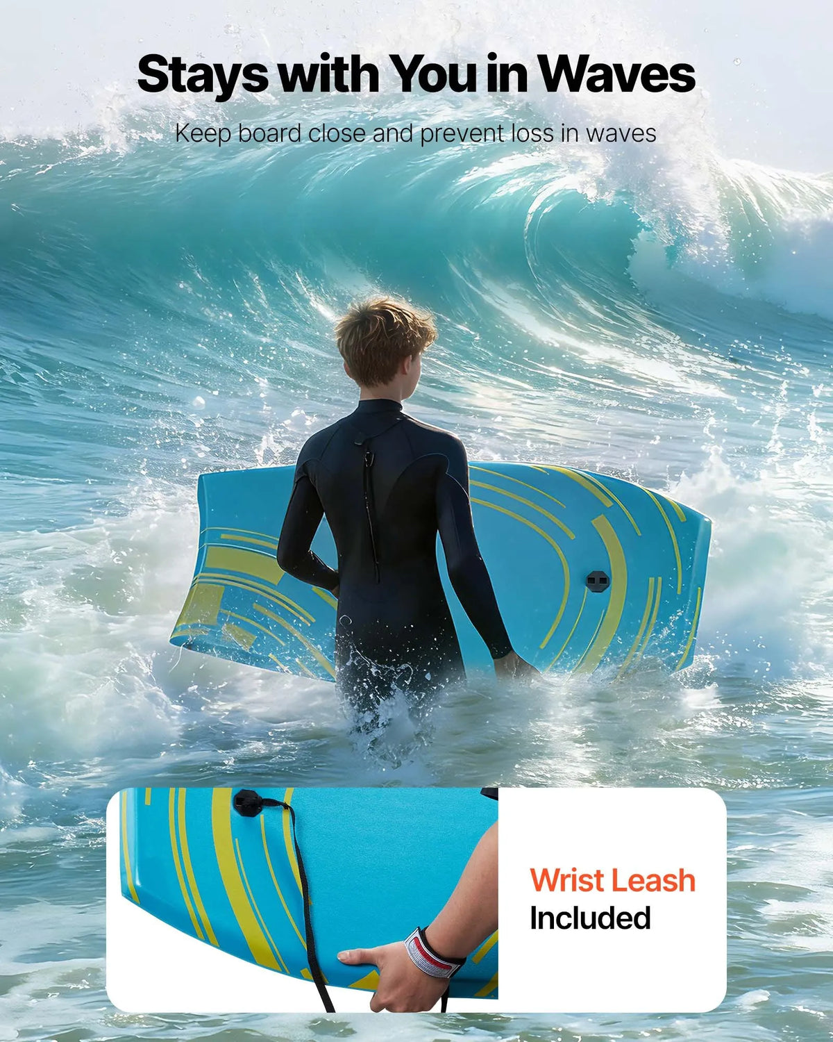 VEVOR bodyboards 1055 mm, EPS putu kodols, ar plaukstas siksnu, UV izturīgs, iesācējiem un jauniešiem līdz 82 kg - ZEMLETES.LV