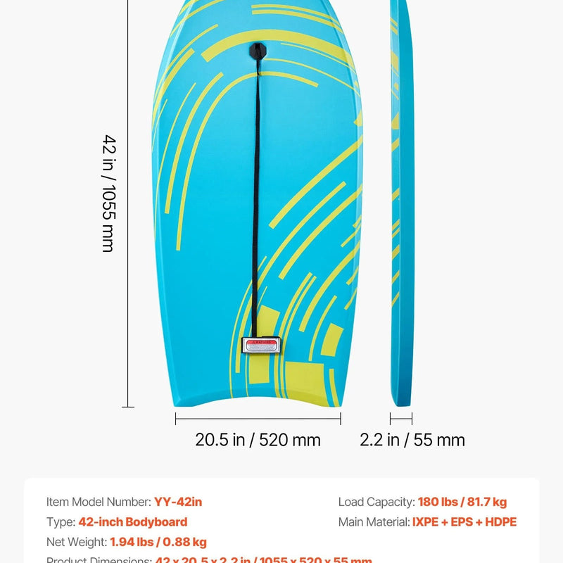 VEVOR bodyboards 1055 mm, EPS putu kodols, ar plaukstas siksnu, UV izturīgs, iesācējiem un jauniešiem līdz 82 kg - ZEMLETES.LV