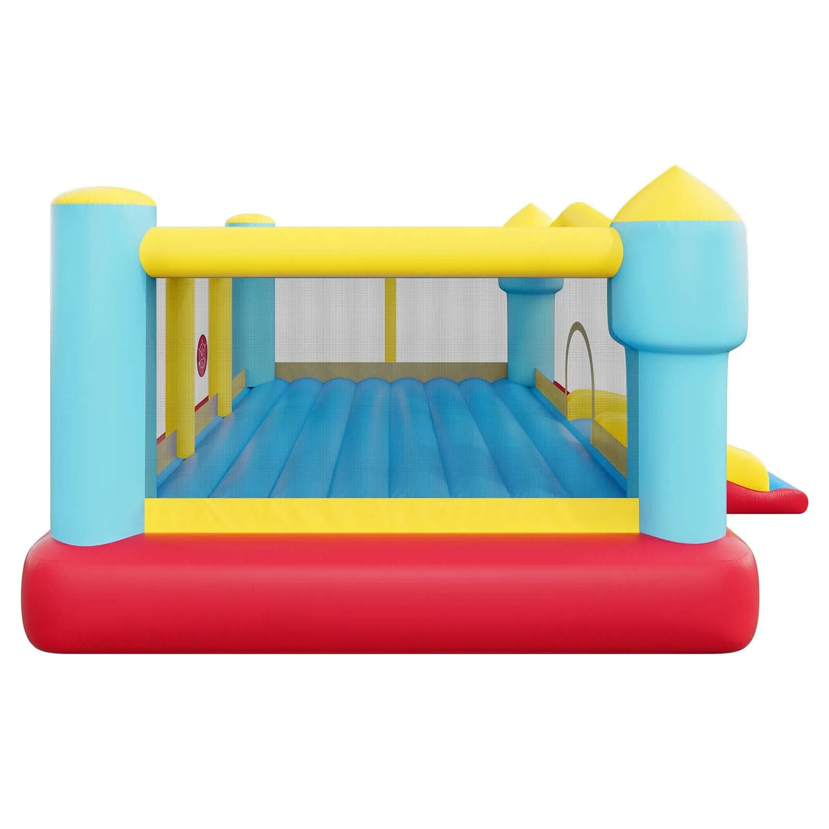 VEVOR piepūšamā batuta pils bērniem 4,48 x 4,21 x 2,07 m, piepūšams rotaļu batuts ar slidkalniņu, basketbola grozu, mērķa spēli un lēkšanas zonu, paredzēts 3–4 bērniem (3–8 gadi) - ZEMLETES.LV