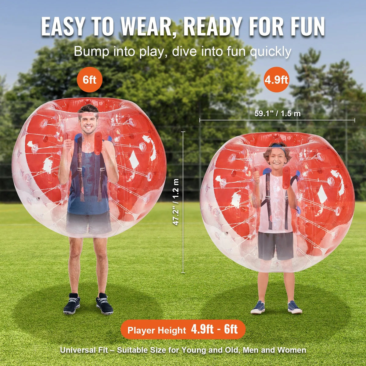 VEVOR Inflatable Sumo Bumper Ball 1.5 m for Teenagers and Adults, 0.8 mm PVC, 1 pc