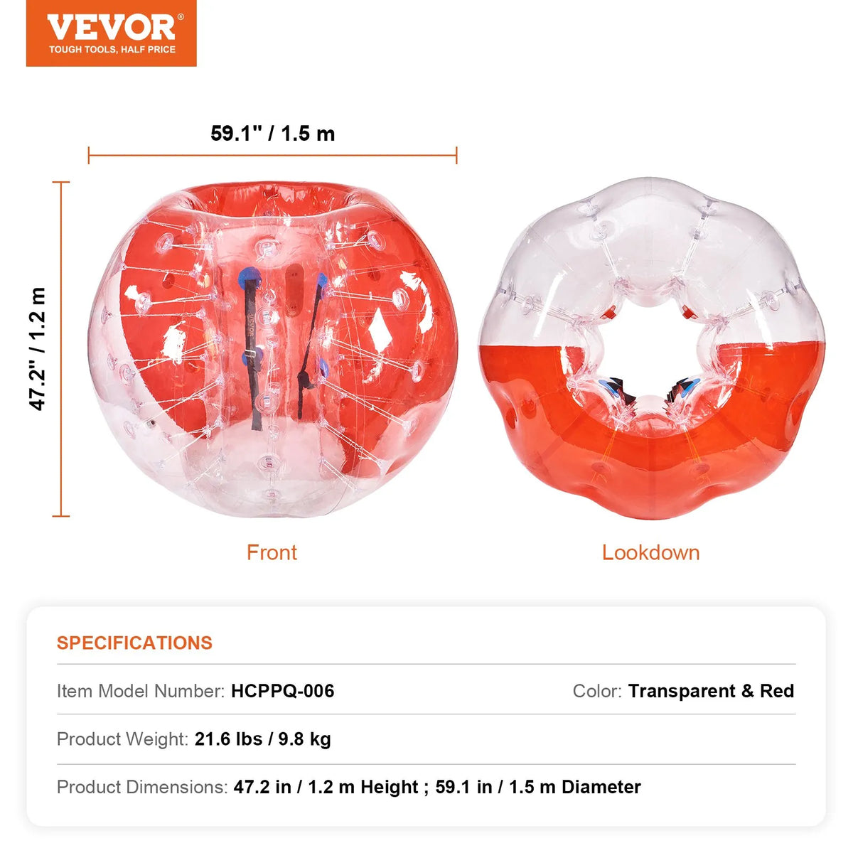 VEVOR Inflatable Sumo Bumper Ball 1.5 m for Teenagers and Adults, 0.8 mm PVC, 1 pc