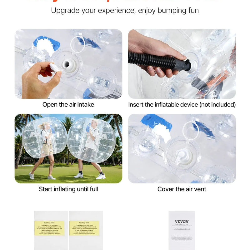VEVOR piepūšamā bumper bumba 1 gab., 1,5 m sumo zorb bumba pusaudžiem un pieaugušajiem, 0,8 mm PVC cilvēka kāmja burbuļbumba āra komandu spēlēm dārzā, pagalmā un parkā