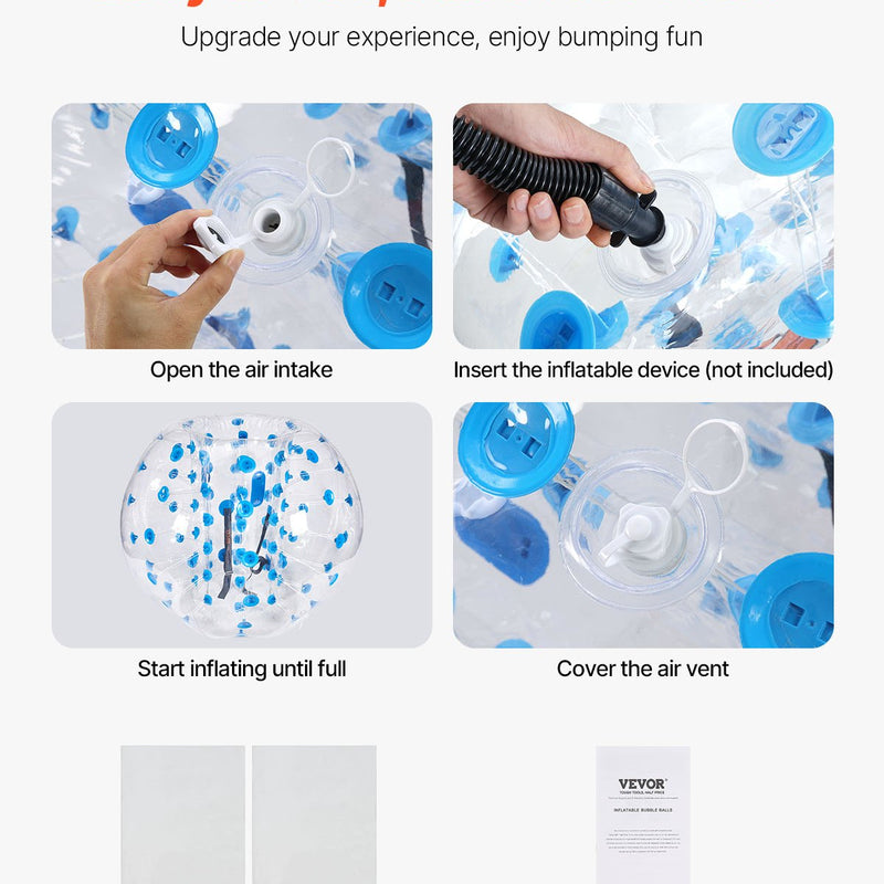 VEVOR piepūšamās bumper bumbas 2 gab., 1,5 m sumo zorb bumbas pusaudžiem un pieaugušajiem, 0,8 mm PVC cilvēka kāmja burbuļbumbas āra komandu spēlēm dārzā, pagalmā un parkā