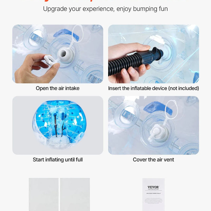VEVOR piepūšamās bumper bumbas 2 gab., 1,5 m sumo zorb bumbas pusaudžiem un pieaugušajiem, 0,8 mm PVC cilvēka kāmja burbuļbumbas āra komandu spēlēm dārzā, pagalmā un parkā