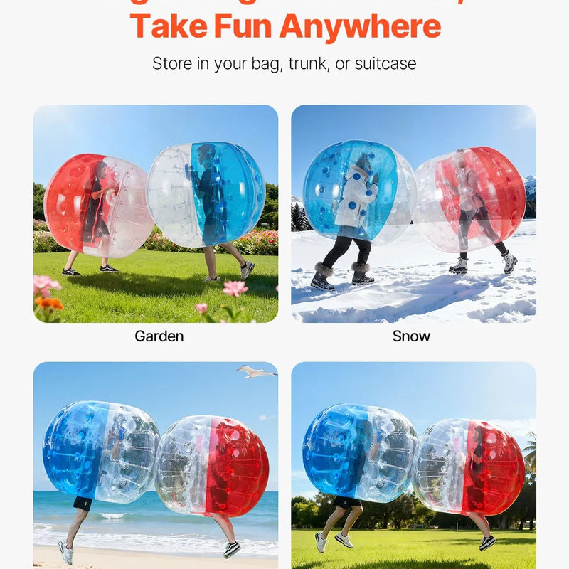 VEVOR piepūšamās bumper bumbas 2 gab., 1,5 m sumo zorb bumbas pusaudžiem un pieaugušajiem, 0,8 mm PVC cilvēka kāmja burbuļbumbas āra komandu spēlēm dārzā, pagalmā un parkā