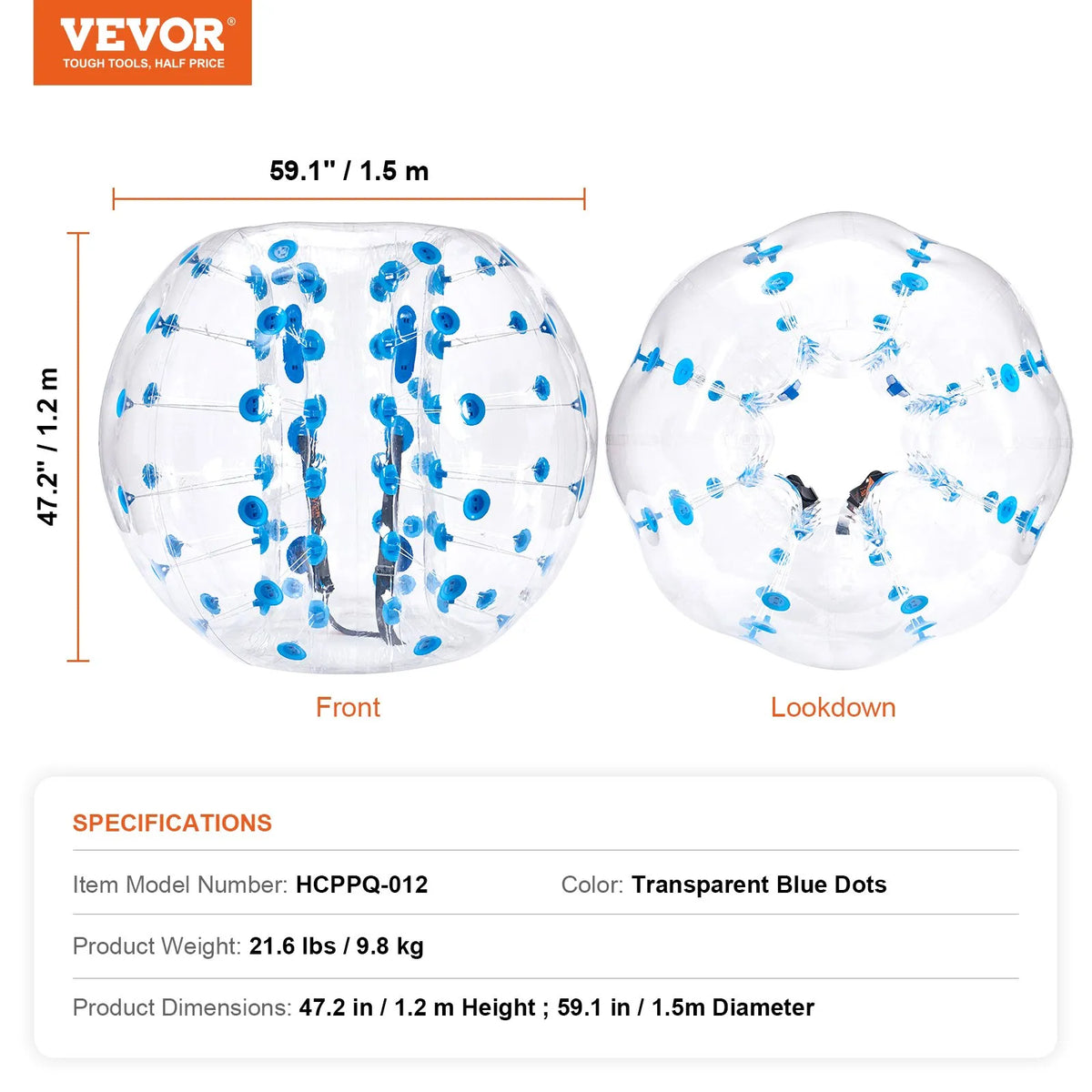 VEVOR Inflatable Sumo Bumper Ball 1.5 m for Teenagers and Adults, 0.8 mm PVC, 1 pc