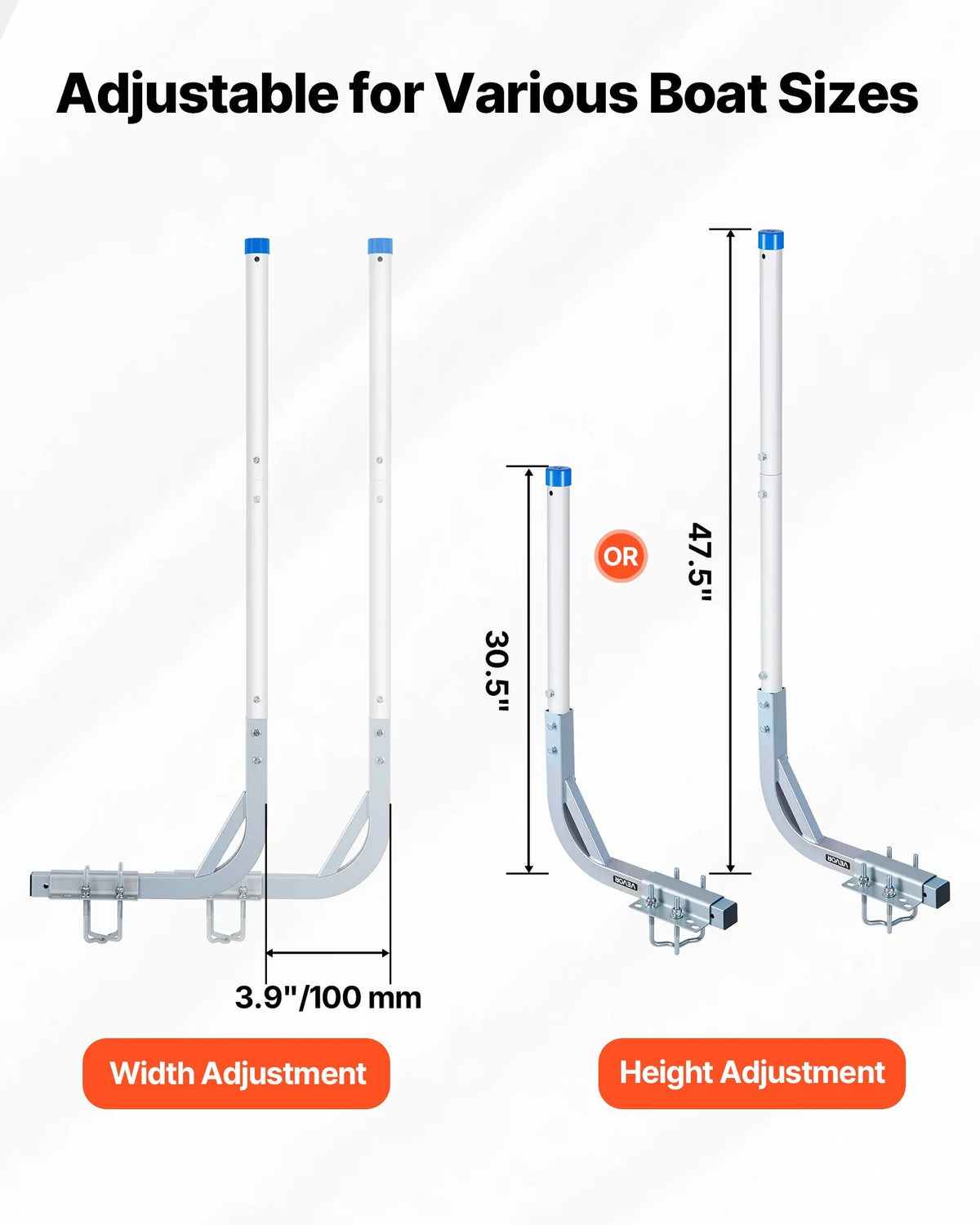 VEVOR laivu piekabes vadotnes 775–1205 mm regulējams augstums, 2 gab., augstas izturības tērauda vadotnes ar PVC pārklājumu, piemērotas ūdensslēpošanas laivām, kompaktām makšķerēšanas laivām un mazām burulaivām - ZEMLETES.LV