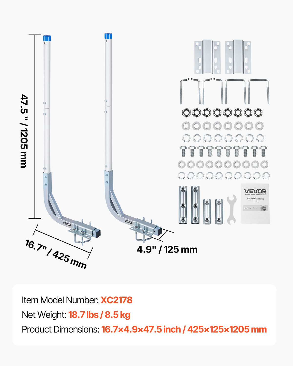 VEVOR laivu piekabes vadotnes 775–1205 mm regulējams augstums, 2 gab., augstas izturības tērauda vadotnes ar PVC pārklājumu, piemērotas ūdensslēpošanas laivām, kompaktām makšķerēšanas laivām un mazām burulaivām - ZEMLETES.LV