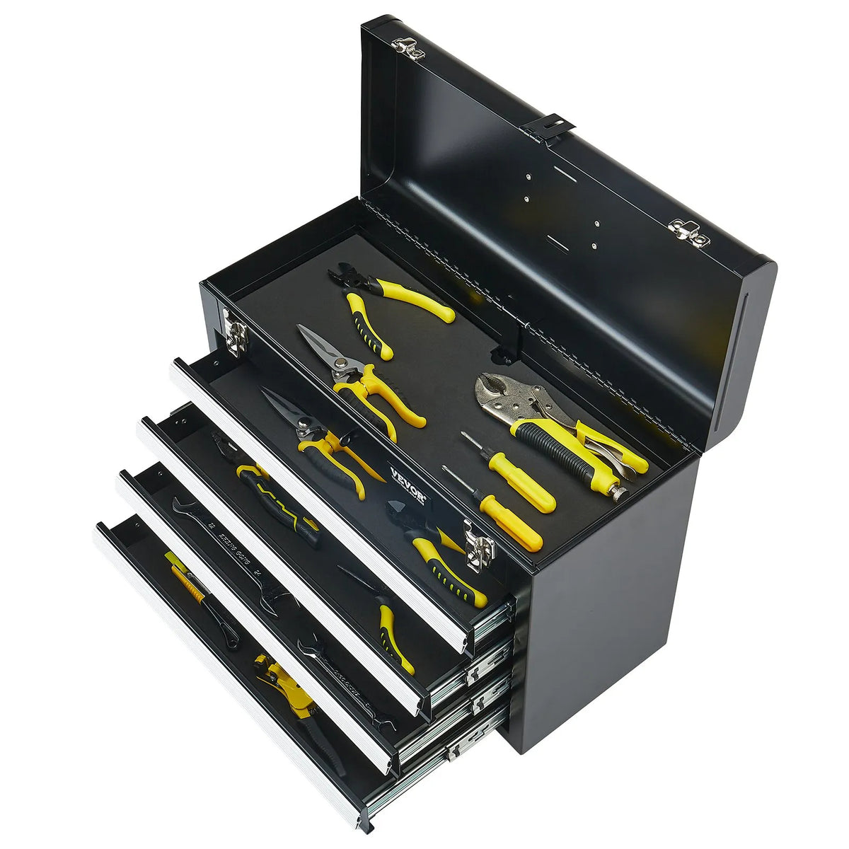 VEVOR metāla instrumentu kaste ar 4 atvilktnēm, 520 mm pārnēsājama instrumentu kaste ar EVA ieliktņiem, lodīšu gultņu sliedēm, slēdzamu un pulverkrāsotu virsmu, daudzfunkcionāls instrumentu organizators - ZEMLETES.LV