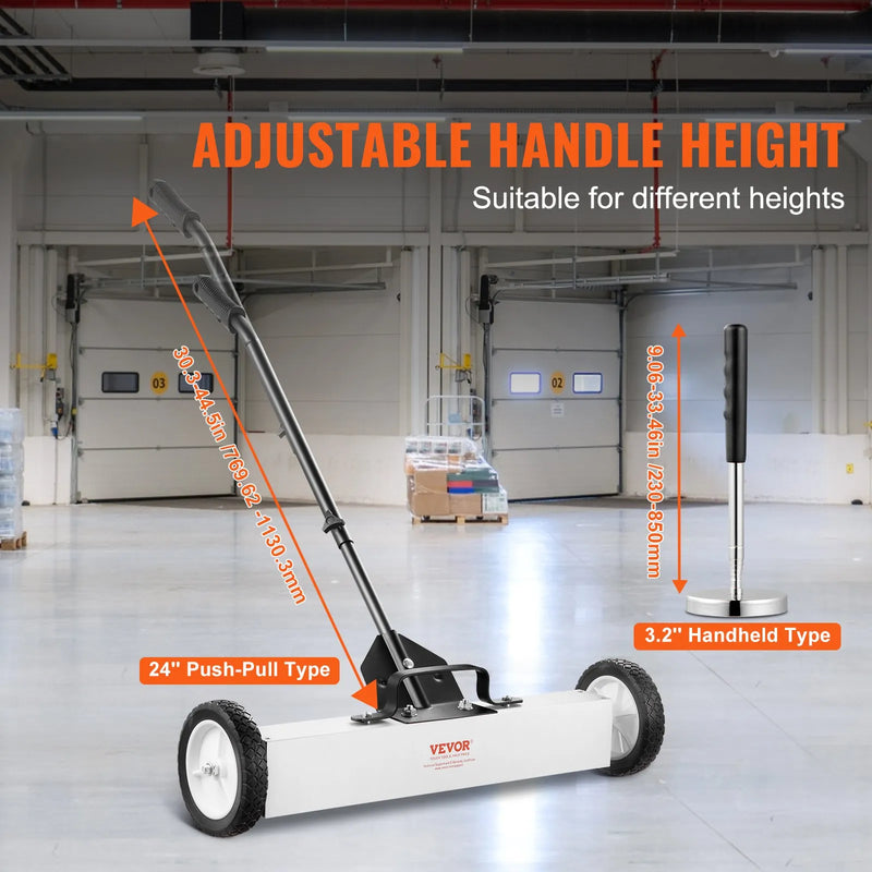 VEVOR magnētiskais savācējs ar riteņiem 610 mm, 22,7 kg celtspēja, ar teleskopisku magnētisko pacēlāju naglu un skrūvju savākšanai darbnīcā, garāžā un pagalmā
