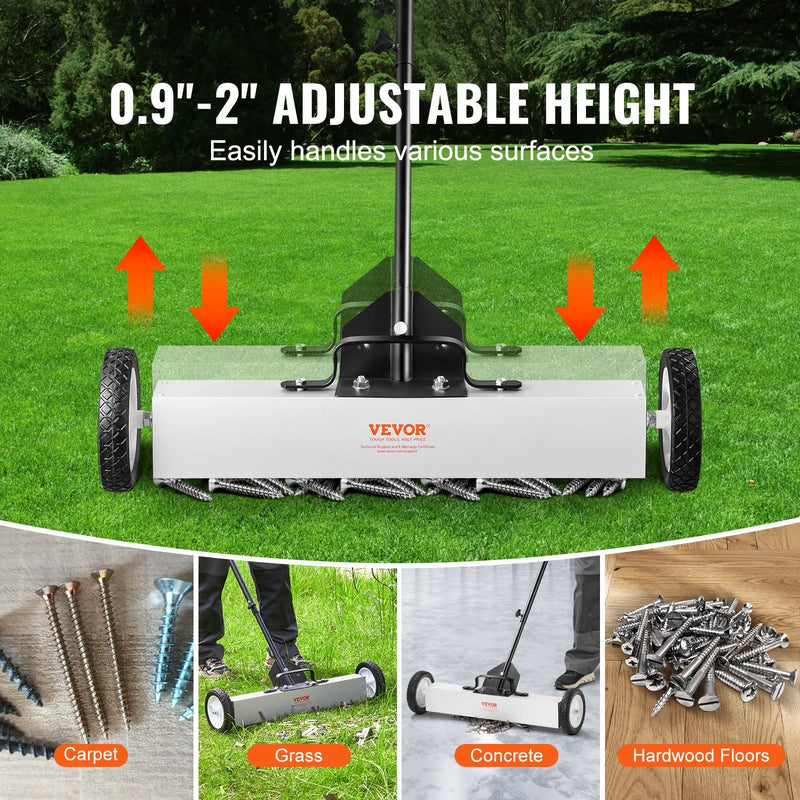VEVOR magnētiskais savācējs ar riteņiem 610 mm, 22,7 kg celtspēja, ar teleskopisku magnētisko pacēlāju naglu un skrūvju savākšanai darbnīcā, garāžā un pagalmā
