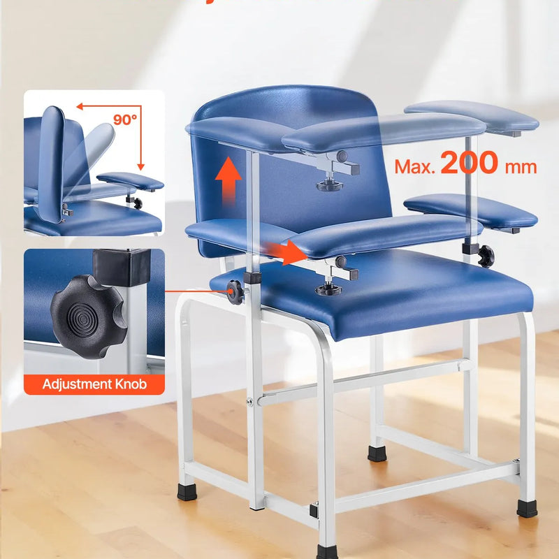 VEVOR asins paraugu ņemšanas krēsls, medicīniskais flebotomijas krēsls ar regulējamiem roku balstiem un nolokāmu roku balstu, nestspēja līdz 181 kg, mīksts PVC ādas sēdeklis slimnīcām, laboratorijām un klīnikām