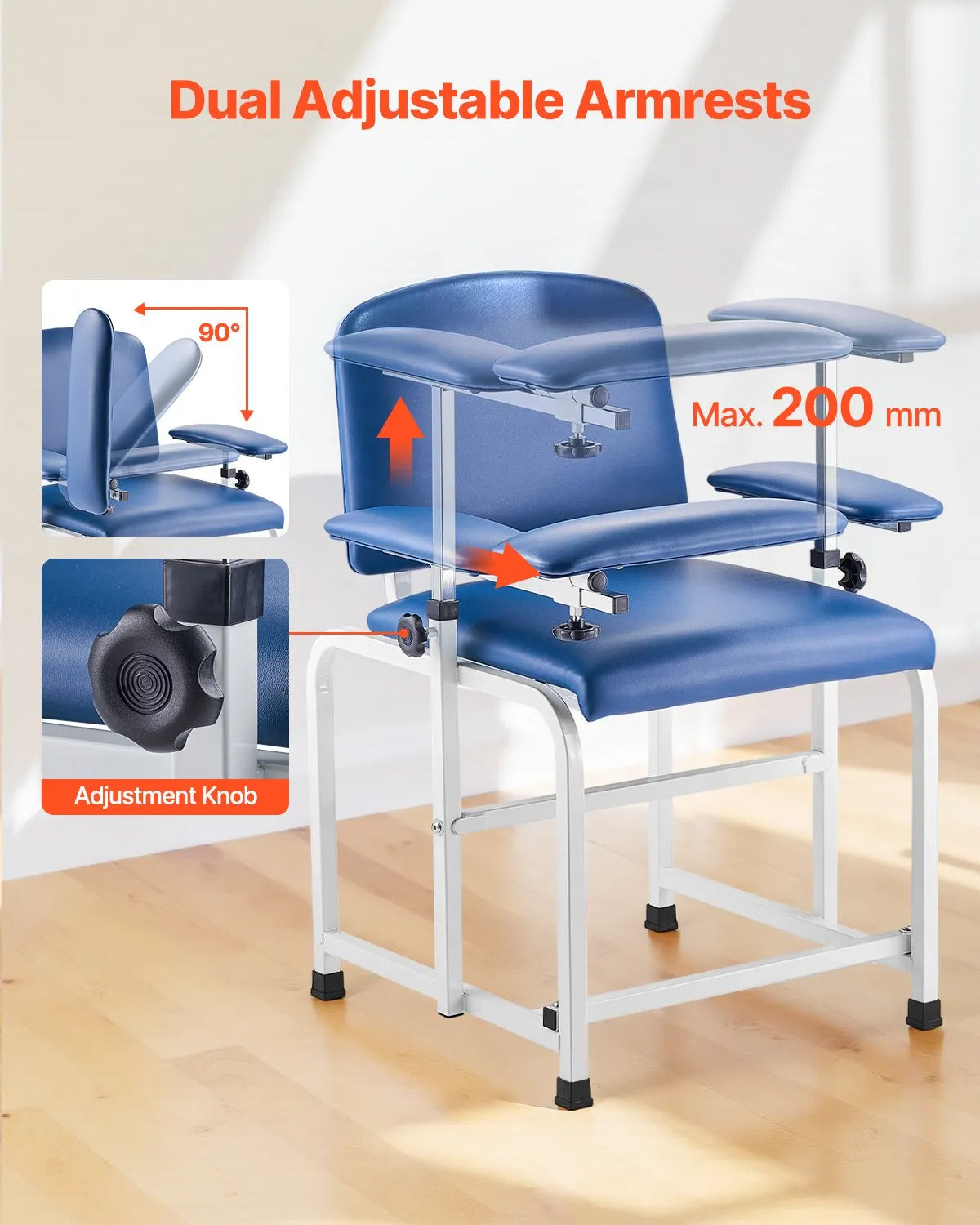 VEVOR asins paraugu ņemšanas krēsls ar regulējamiem un nolokāmiem roku balstiem, PVC āda, līdz 181 kg