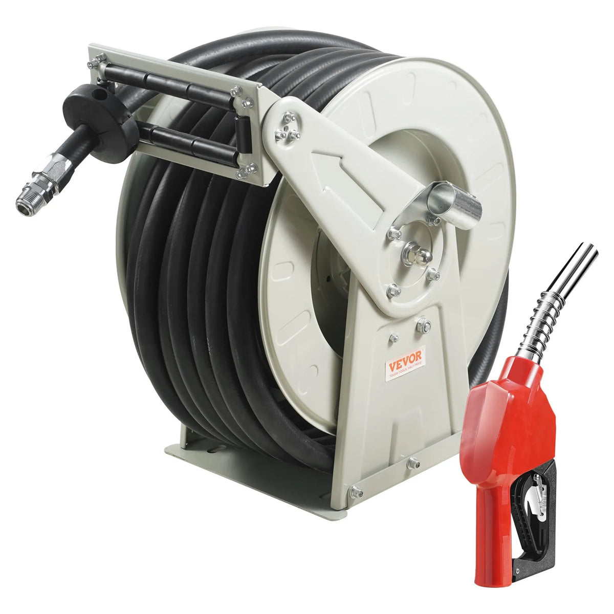 VEVOR degvielas šļūtenes spole 25,4 mm × 15,24 m ar automātisku degvielas pistoli, izvelkama dīzeļdegvielas šļūtene no NBR gumijas, oglekļa tērauda konstrukcija, darba spiediens 20,68 bar, piemērota lidaparātiem, kuģiem, transportlīdzekļiem un cisternām - ZEMLETES.LV
