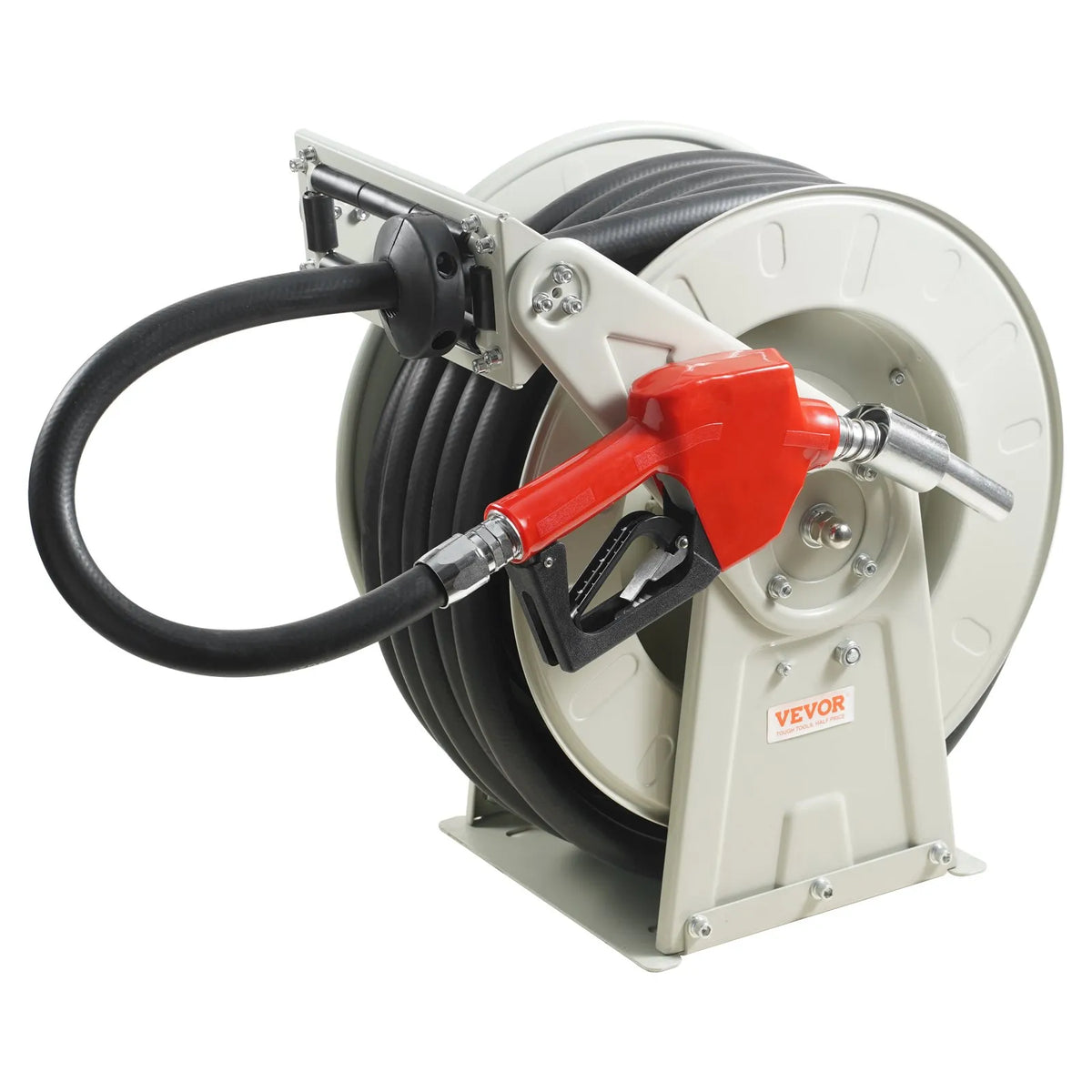 VEVOR degvielas šļūtenes spole 25,4 mm × 15,24 m ar automātisku degvielas pistoli, izvelkama dīzeļdegvielas šļūtene no NBR gumijas, oglekļa tērauda konstrukcija, darba spiediens 20,68 bar, piemērota lidaparātiem, kuģiem, transportlīdzekļiem un cisternām - ZEMLETES.LV