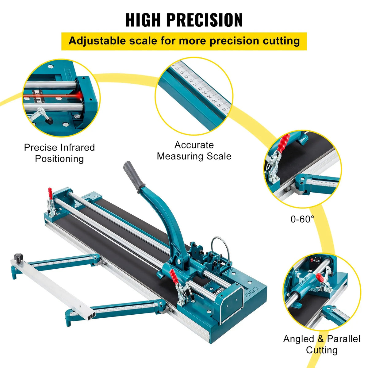 VEVOR manuālais flīžu griezējs 1200 mm ar dubulto vadotni un precīzu lāzera pozicionēšanu, flīžu griešanas instruments keramikas un porcelāna flīzēm, griešanas biezums līdz 15 mm