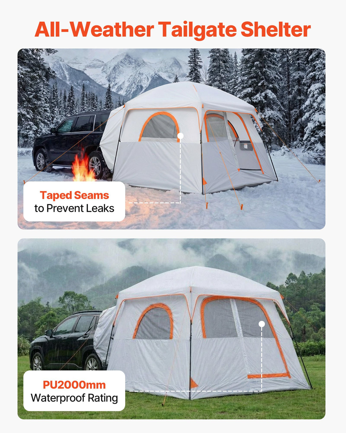 VEVOR SUV telts 6 personām 3,05 × 2,74 m, 3 sezonu bagāžnieka telts ar ventilējamām durvīm un sieta logiem, PU2000 mm ūdensizturība, divējāda lietošana, piemērota kempingam un pārgājieniem - ZEMLETES.LV