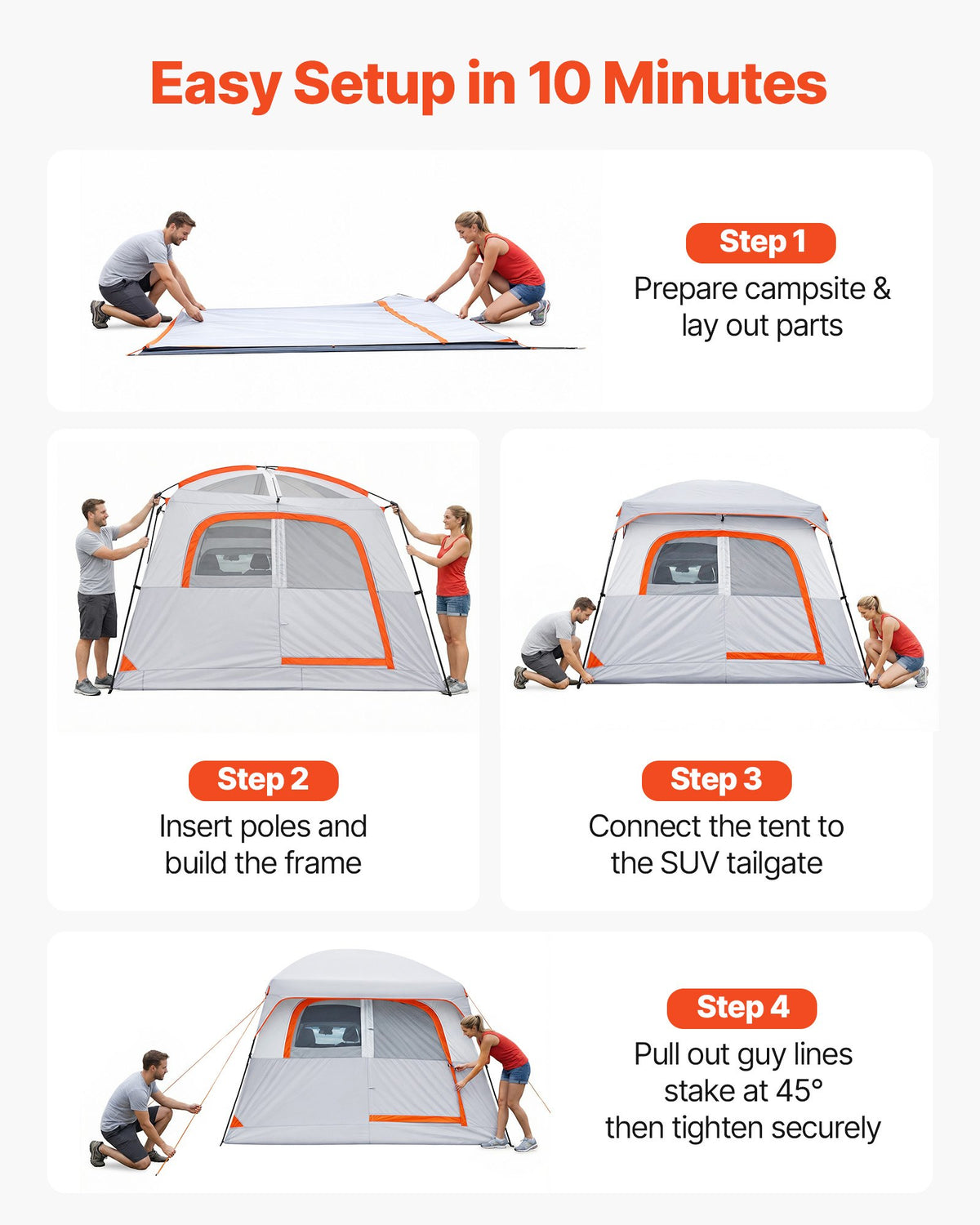 VEVOR SUV telts 6 personām 3,05 × 2,74 m, 3 sezonu bagāžnieka telts ar ventilējamām durvīm un sieta logiem, PU2000 mm ūdensizturība, divējāda lietošana, piemērota kempingam un pārgājieniem - ZEMLETES.LV