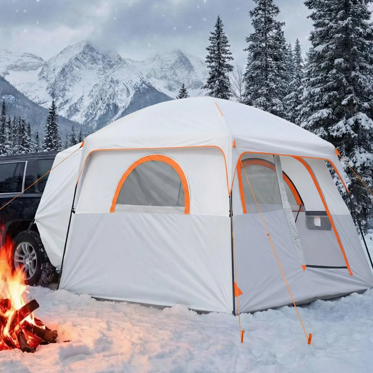 VEVOR SUV telts 6 personām 3,05 × 2,74 m, 3 sezonu bagāžnieka telts ar ventilējamām durvīm un sieta logiem, PU2000 mm ūdensizturība, divējāda lietošana, piemērota kempingam un pārgājieniem - ZEMLETES.LV
