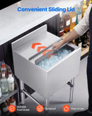 VEVOR komerciālais ledus konteiners 46,7 l, nerūsējošā tērauda ledus kaste 455 × 455 × 850 mm ar bīdāmu vāku un pudeļu turētājiem, kokteiļu stacija bāram, restorānam un krogam, NSF sertificēts - ZEMLETES.LV