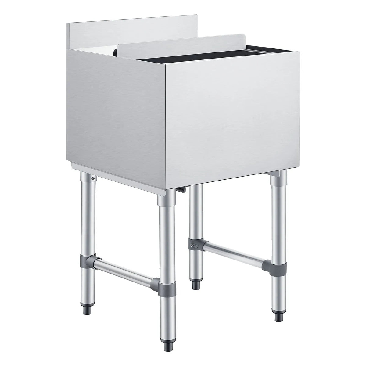 VEVOR komerciālais ledus konteiners 46,7 l, nerūsējošā tērauda ledus kaste 455 × 455 × 850 mm ar bīdāmu vāku un pudeļu turētājiem, kokteiļu stacija bāram, restorānam un krogam, NSF sertificēts - ZEMLETES.LV