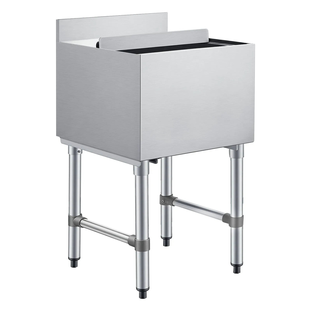 VEVOR komerciālais ledus konteiners 46,7 l, nerūsējošā tērauda ledus kaste 455 × 455 × 850 mm ar bīdāmu vāku un pudeļu turētājiem, kokteiļu stacija bāram, restorānam un krogam, NSF sertificēts - ZEMLETES.LV