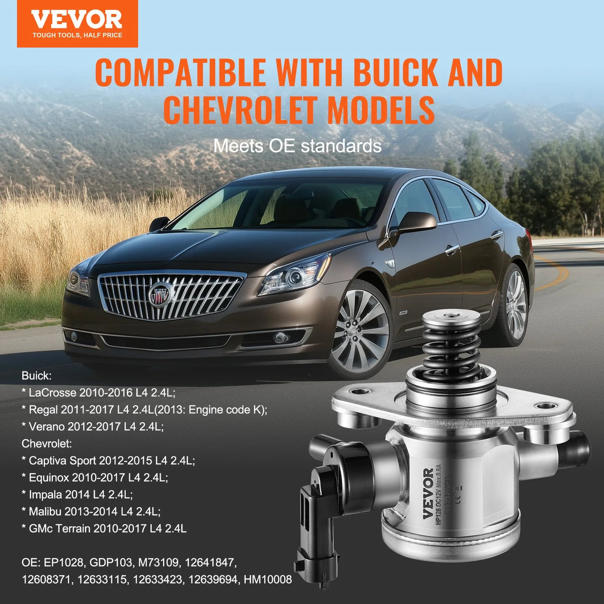 VEVOR augstspiediena degvielas sūknis ar blīvi un skrūvēm Buick LaCrosse, Regal, Verano, Chevrolet Captiva Sport, Equinox, Impala, Malibu, GMC Terrain 2010–2017 2,4 l L4, nerūsējošais tērauds - ZEMLETES.LV