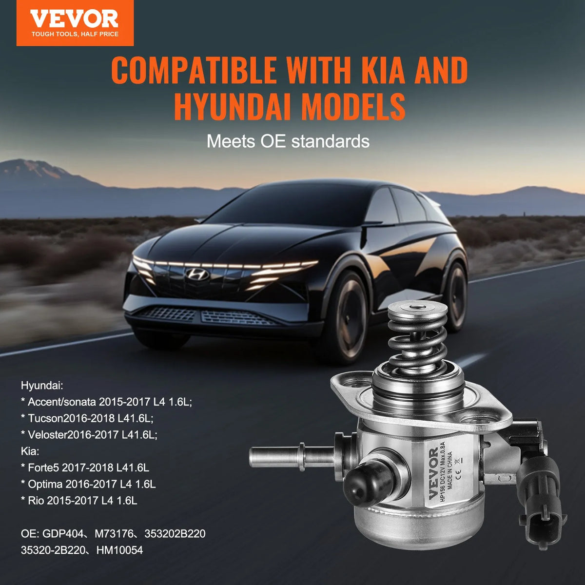 VEVOR augstspiediena degvielas sūknis Hyundai Accent, Sonata, Tucson, Veloster un Kia Forte5, Optima, Rio 2015–2017 1,6 l L4, aizvieto GDP404, M73176, 353202B220, 35320 - 2B220, HM10054 - ZEMLETES.LV