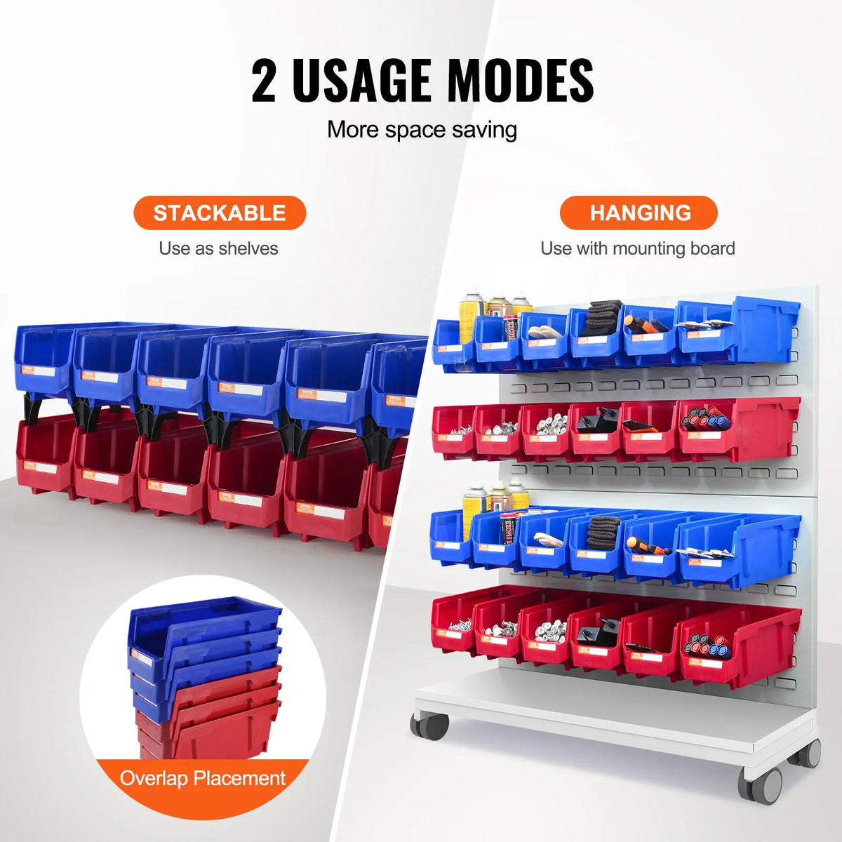 VEVOR plastmasas uzglabāšanas kastes 279 x 127 x 127 mm, piekarināmas un sakraujamas organizēšanas kastes, smagās klases uzglabāšanas konteineri skapim, virtuvei, birojam vai pieliekamajam, 12 gab., zila/sarkana - ZEMLETES.LV