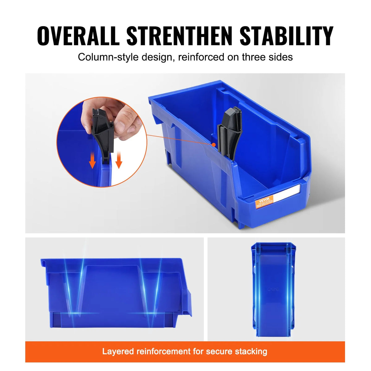 VEVOR plastmasas uzglabāšanas kastes 279 x 127 x 127 mm, piekarināmas un sakraujamas organizēšanas kastes, smagās klases uzglabāšanas konteineri skapim, virtuvei, birojam vai pieliekamajam, 12 gab., zila/sarkana - ZEMLETES.LV
