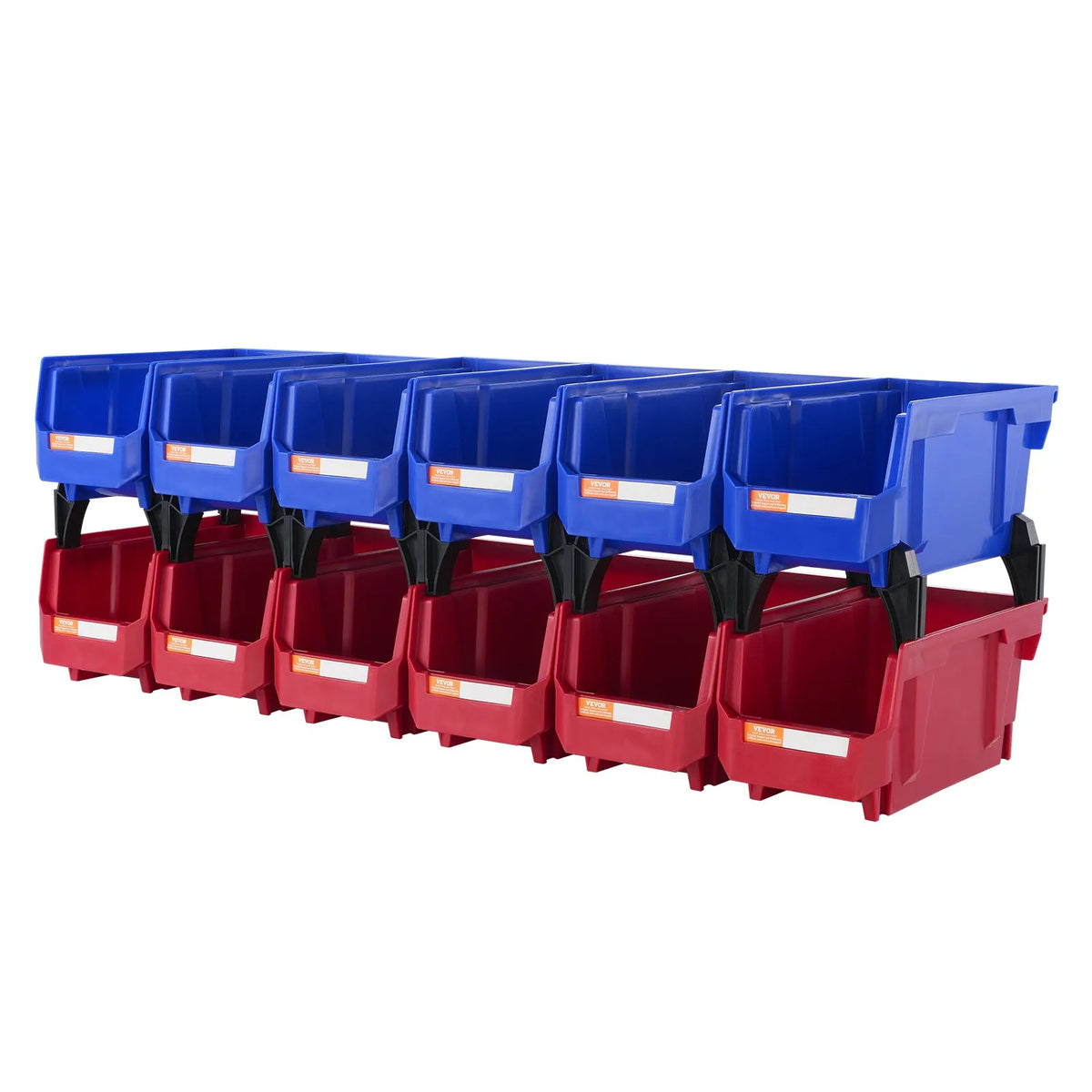 VEVOR plastmasas uzglabāšanas kastes 279 x 127 x 127 mm, piekarināmas un sakraujamas organizēšanas kastes, smagās klases uzglabāšanas konteineri skapim, virtuvei, birojam vai pieliekamajam, 12 gab., zila/sarkana - ZEMLETES.LV