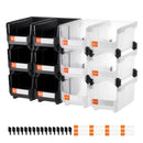 VEVOR sakraujamas plastmasas uzglabāšanas kastes 377 x 215 x 180 mm, konteineri garāžai, sīkām detaļām, biroja piederumiem un citiem aksesuāriem, 12 gab., melns / caurspīdīgs - ZEMLETES.LV