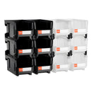 VEVOR sakraujamas plastmasas uzglabāšanas kastes 377 x 215 x 180 mm, konteineri garāžai, sīkām detaļām, biroja piederumiem un citiem aksesuāriem, 12 gab., melns / caurspīdīgs - ZEMLETES.LV