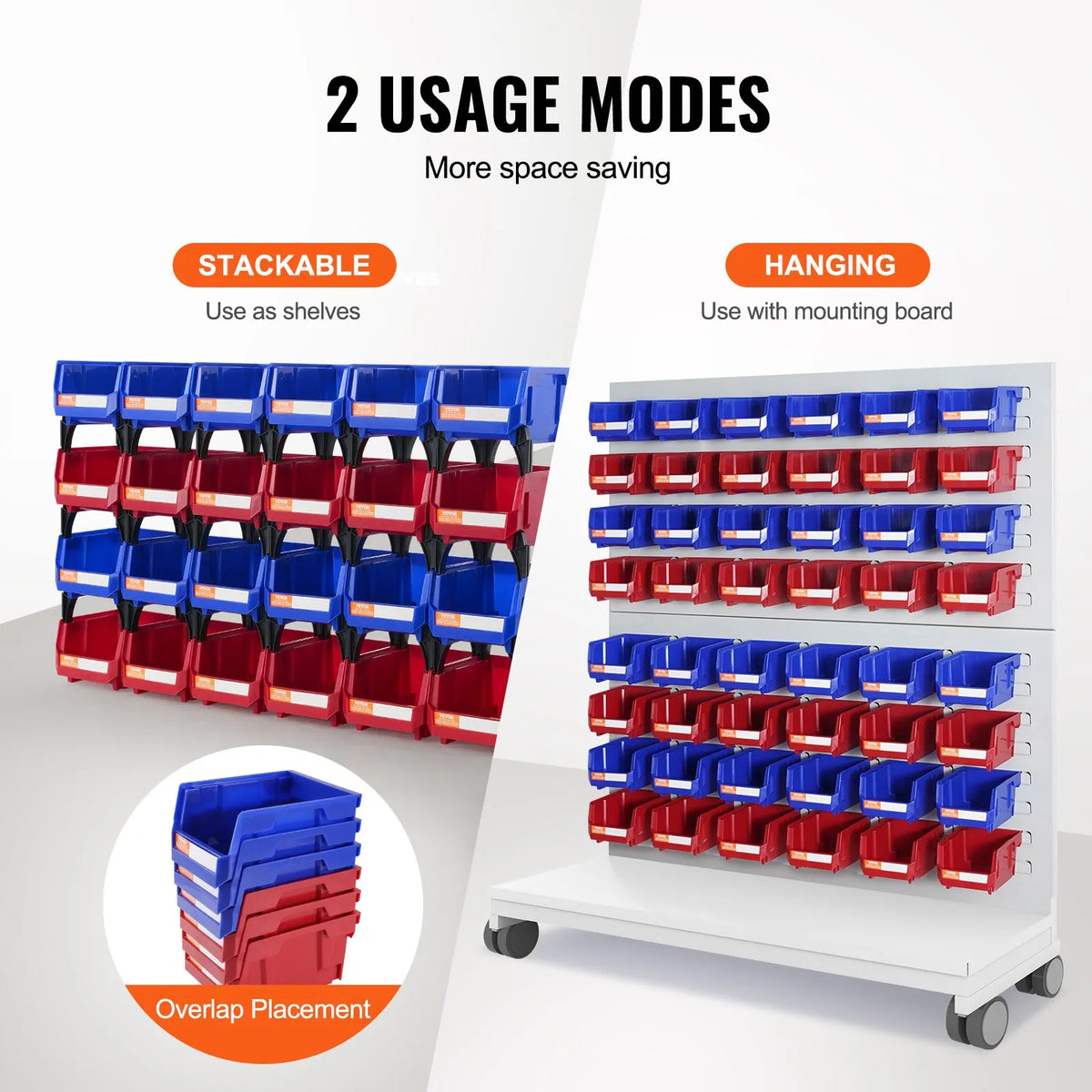 VEVOR plastmasas uzglabāšanas kastes 127 x 102 x 76 mm, piekarināmas un sakraujamas organizēšanas kastes, smagās klases uzglabāšanas konteineri skapim, virtuvei, birojam vai pieliekamajam, 24 gab., zila/sarkana - ZEMLETES.LV
