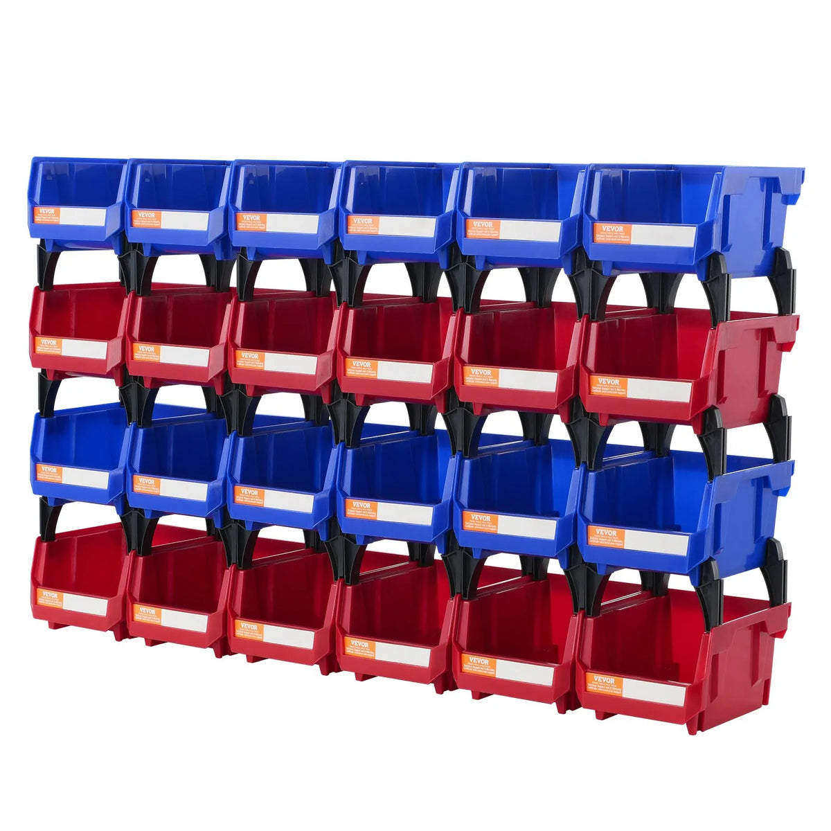 VEVOR plastmasas uzglabāšanas kastes 127 x 102 x 76 mm, piekarināmas un sakraujamas organizēšanas kastes, smagās klases uzglabāšanas konteineri skapim, virtuvei, birojam vai pieliekamajam, 24 gab., zila/sarkana - ZEMLETES.LV