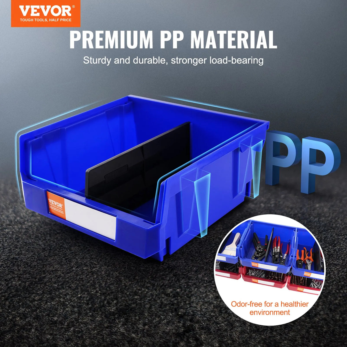 VEVOR plastmasas uzglabāšanas kastes 279 x 279 x 127 mm, piekarināmas un sakraujamas organizēšanas kastes skapim, virtuvei, birojam vai pieliekamajam, 6 gab., zila/sarkana - ZEMLETES.LV
