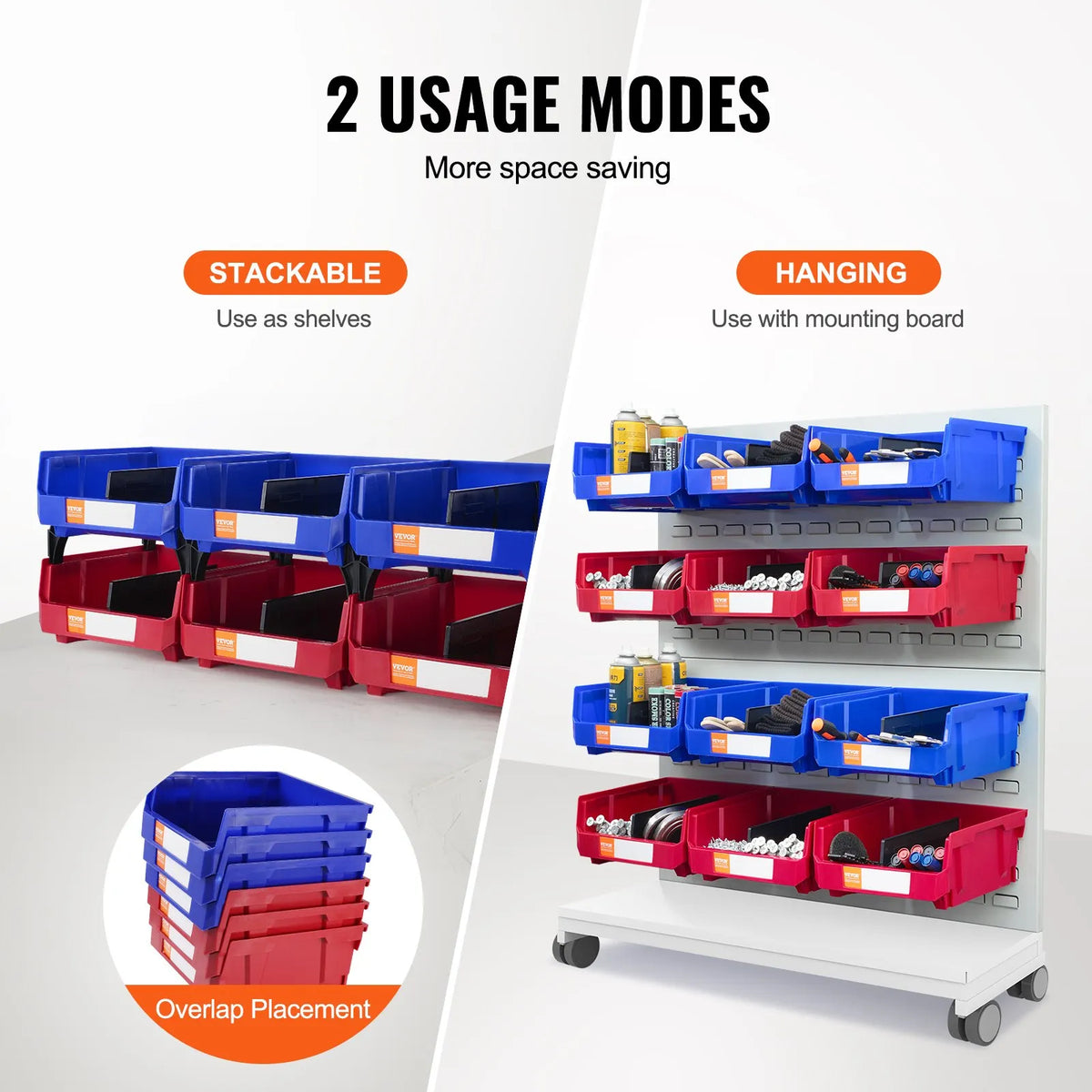 VEVOR plastmasas uzglabāšanas kastes 279 x 279 x 127 mm, piekarināmas un sakraujamas organizēšanas kastes skapim, virtuvei, birojam vai pieliekamajam, 6 gab., zila/sarkana - ZEMLETES.LV