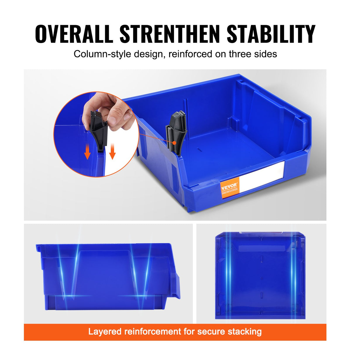 VEVOR plastmasas uzglabāšanas kastes 279 x 279 x 127 mm, piekarināmas un sakraujamas organizēšanas kastes skapim, virtuvei, birojam vai pieliekamajam, 6 gab., zila/sarkana - ZEMLETES.LV