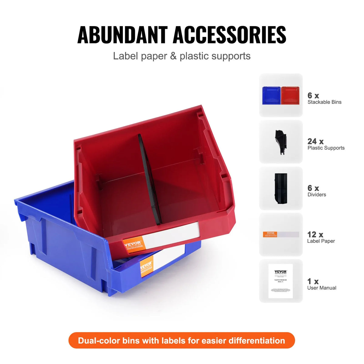 VEVOR plastmasas uzglabāšanas kastes 279 x 279 x 127 mm, piekarināmas un sakraujamas organizēšanas kastes skapim, virtuvei, birojam vai pieliekamajam, 6 gab., zila/sarkana - ZEMLETES.LV