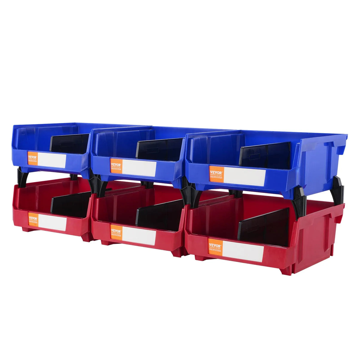 VEVOR plastmasas uzglabāšanas kastes 279 x 279 x 127 mm, piekarināmas un sakraujamas organizēšanas kastes skapim, virtuvei, birojam vai pieliekamajam, 6 gab., zila/sarkana - ZEMLETES.LV