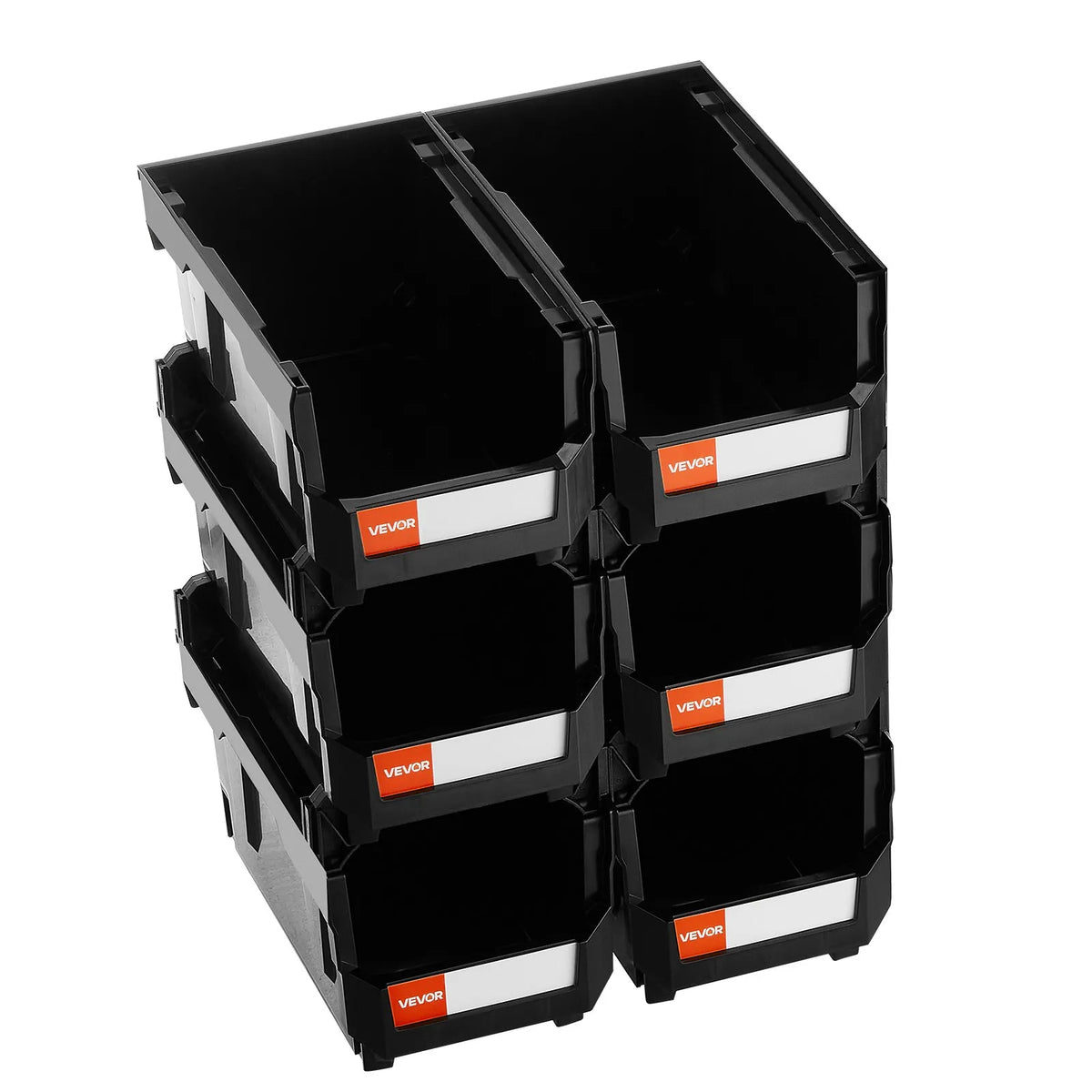 VEVOR sakraujamas plastmasas uzglabāšanas kastes 377 x 215 x 180 mm, konteineri skapim, garāžai, sīkām detaļām, biroja piederumiem un citiem aksesuāriem, 6 gab., melnas - ZEMLETES.LV