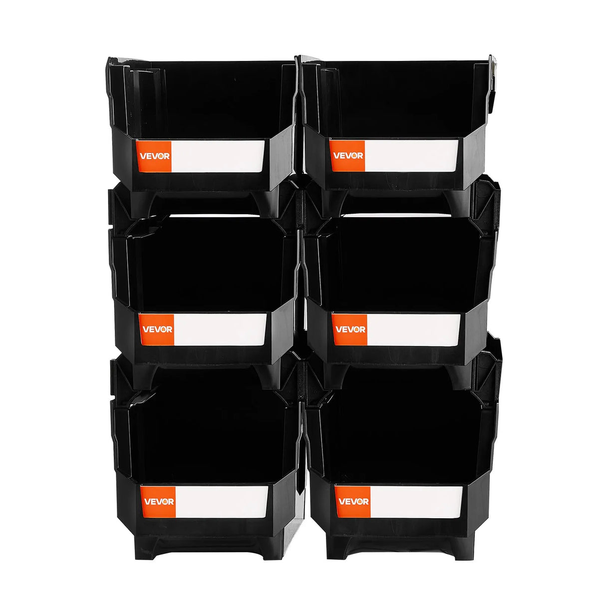 VEVOR sakraujamas plastmasas uzglabāšanas kastes 377 x 215 x 180 mm, konteineri skapim, garāžai, sīkām detaļām, biroja piederumiem un citiem aksesuāriem, 6 gab., melnas - ZEMLETES.LV