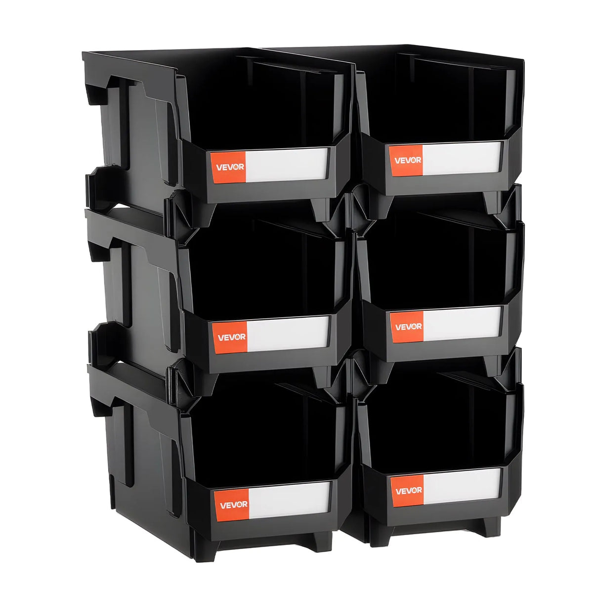 VEVOR sakraujamas plastmasas uzglabāšanas kastes 377 x 215 x 180 mm, konteineri skapim, garāžai, sīkām detaļām, biroja piederumiem un citiem aksesuāriem, 6 gab., melnas - ZEMLETES.LV
